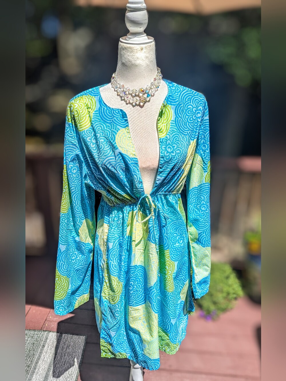 Victoria's Secret Teal Blue and Lime Green Print Swim Coverup